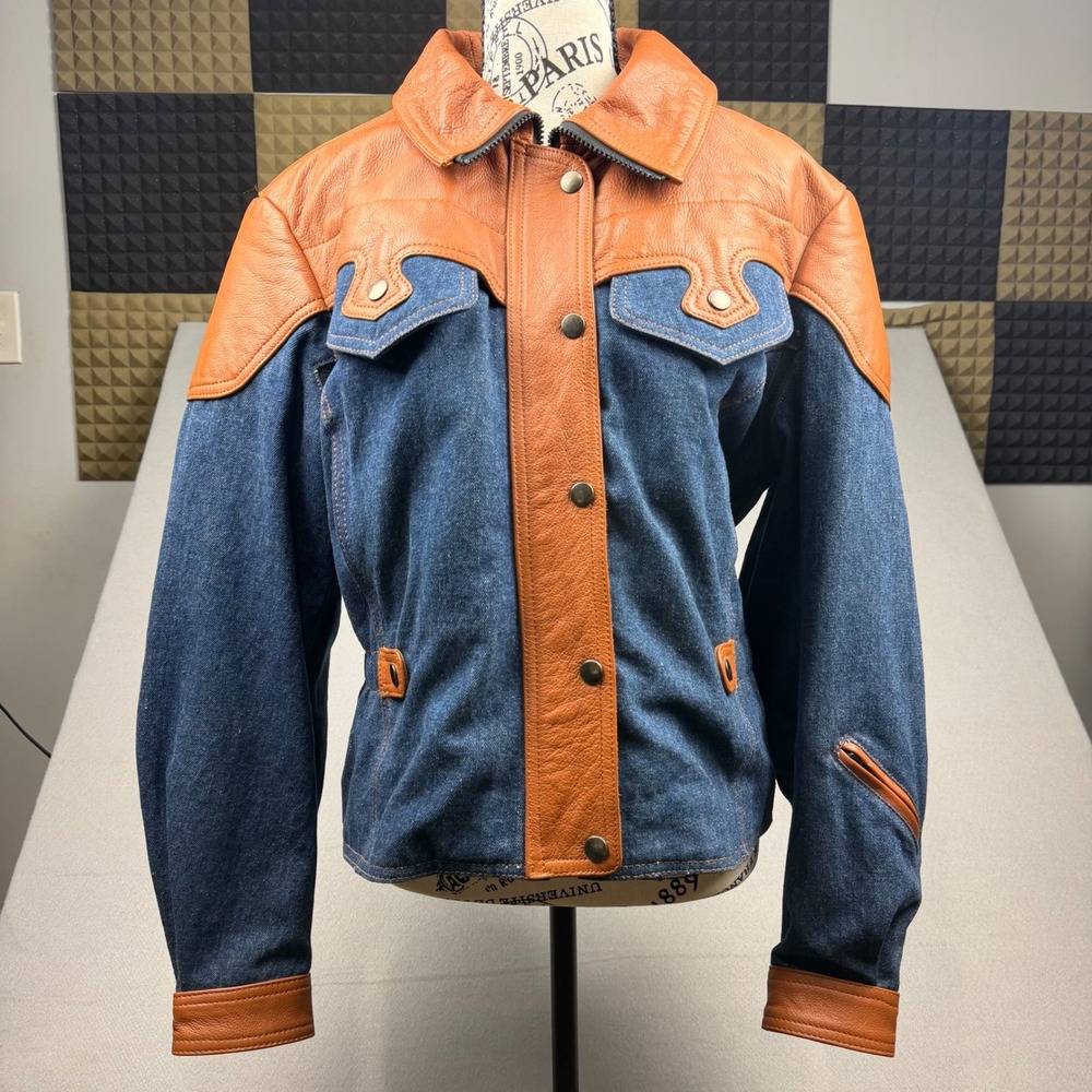 Vintage Hein Gericke Honda Women Large Leather Denim Biker Jacket Hondaline 5242